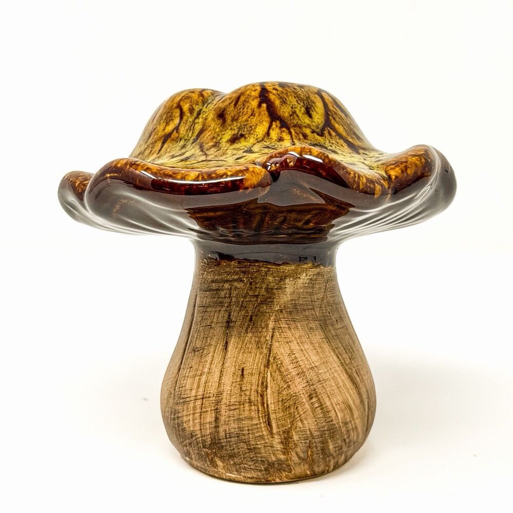 Vintage Ceramic Mushroom Figurine Brown Drip Glaze Toadstool Cottagecore Decor - Picture 3 of 7